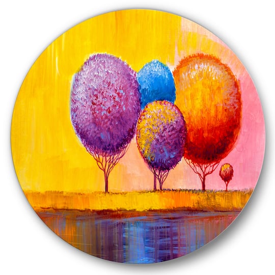 Designart - Autumn Fantasy Trees I - Modern Metal Circle Wall Art